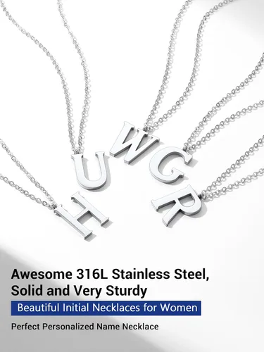 Vista 7 de PROSTEEL Collares con inicial para mujer, chapado en oronegro, acero inoxidable 316 A-Z, joyería con nombre, ajustable de 20 a 22 pulgadas, viene
