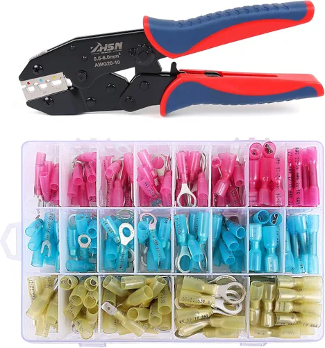 Vista 10 de Zhushan Juego de herramientas de prensado de alambre de 8 piezas, kit de crimpadora de trinquete con troqueles intercambiables para conectores