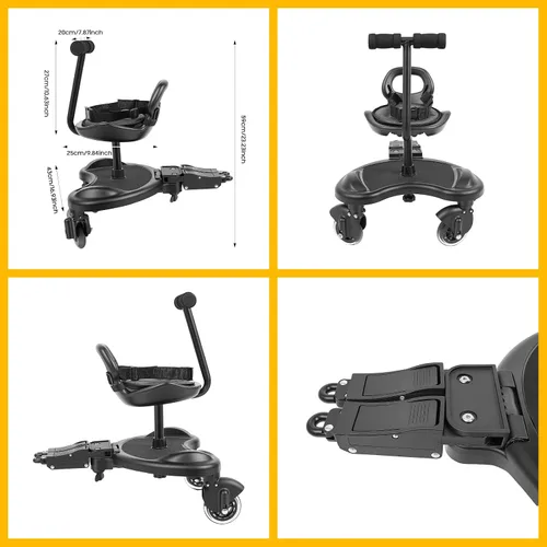 Vista 7 de Tabla para cochecito, tabla de montar de hierro de PVC para niños pequeños, plataforma de pie y sentado, conector ajustable, capacidad de 55 libras