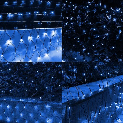 Vista 4 de Dazzle Bright - Red de luces de Navidad de 12 x 3.6 metros, 360 luces LED, 8 modos, luces de malla conectables con cable verde impermeable, luces