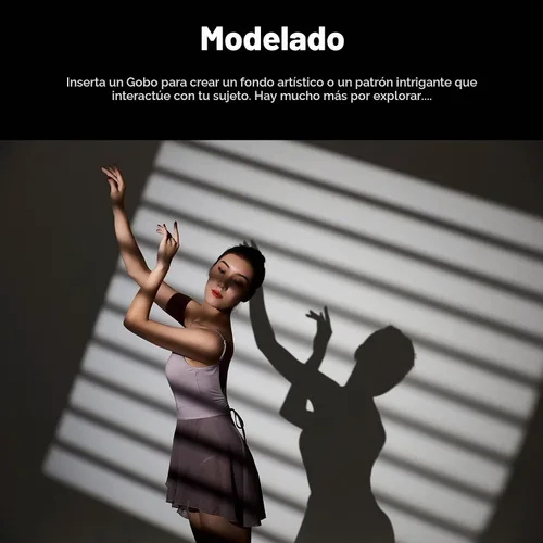 Vista 6 de Godox VSA-19K - Kit de accesorios de foco, Snoot cónico con lente de proyección de 19° y 9 Gobos para flash de montaje Bowens, Speedlite, monoluz