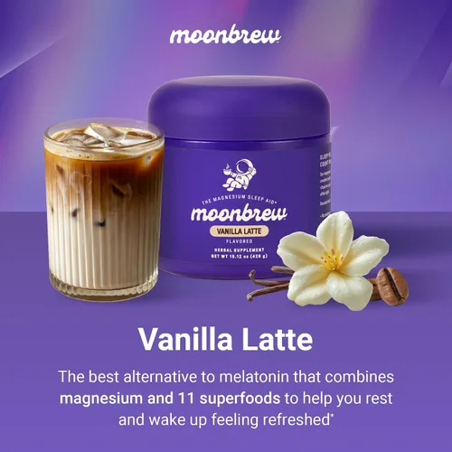 Vista 2 de MoonBrew Mezcla de Latte de Vainilla y Magnesio Nocturna, Mezcla de Bebida de Ayuda Natural para el Sueño para Adultos - Polvo Calmante de Apoyo