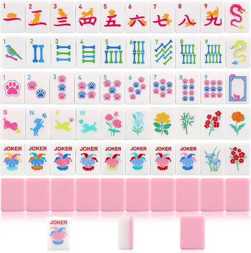 Vista 12 de Juego de azulejos Mahjong azul americano grabado con temática