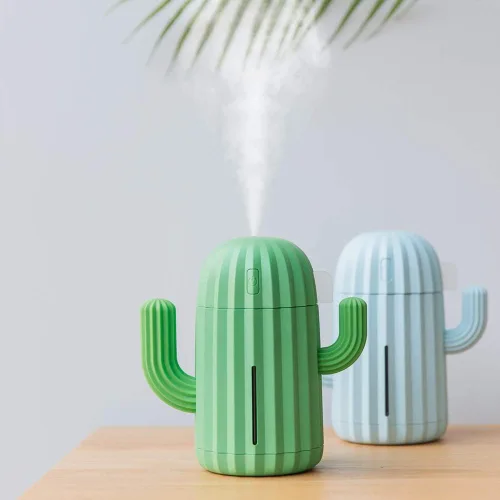 Vista 6 de Mini humidificador, Humidificadores de habitación, individual con luz nocturna, Humidificador de aire de cactus portátil para yoga, oficina, spa