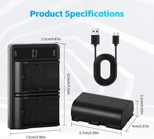 Vista 2 de Batería LP-E6 LP-E6N (paquete de 2) y cargador USB dual compatible con cámaras Canon EOS 5D Mark II III IV, 5DS, 5DS R, 6D, 6D Mark II, 7D, 7D Mark