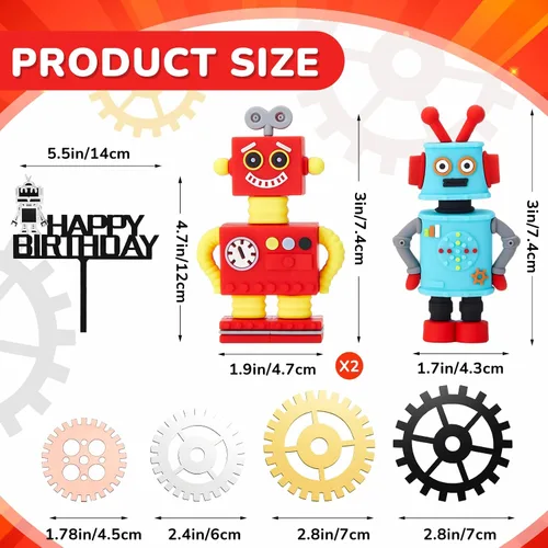 Vista 2 de Jetec 11 piezas de decoración de pastel de cumpleaños de robot, decoración de cupcakes, decoración de fiesta de cumpleaños con temática de robot