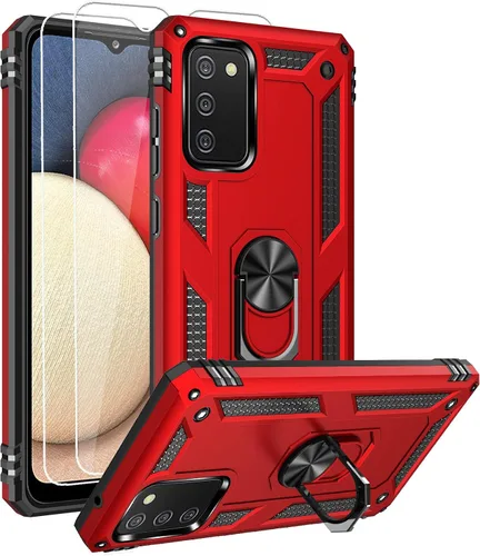 Vista 8 de Funda para Samsung A02s, Galaxy A02s con protector de pantalla HD, soporte de anillo de grado militar, soporte para automóvil de 15 pies, a prueba