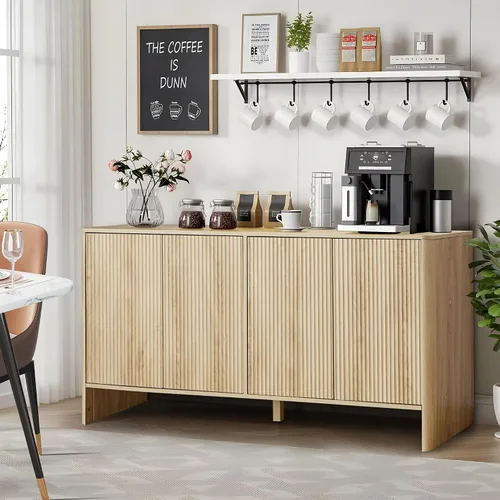Vista 7 de Aparador bohemio, moderno de mediados de siglo, aparador de credenza acanalado con almacenamiento para cocina, comedor, oficina, sala de estar, TV
