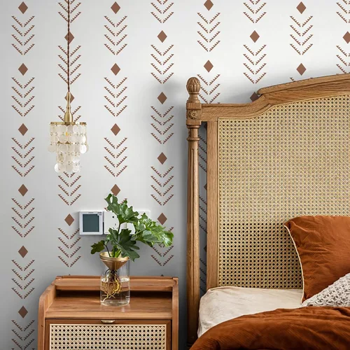 Vista 9 de Ismoon Papel tapiz bohemio para despegar y pegar, de 16.1 x 78.7 pulgadas, moderno papel de contacto geométrico beige/rojo oxidado, papel de pared