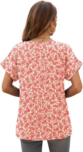 Vista 5 de QUEZHU - Blusas de verano para mujer, elegantes, de gasa, con cuello en V y estilo casual