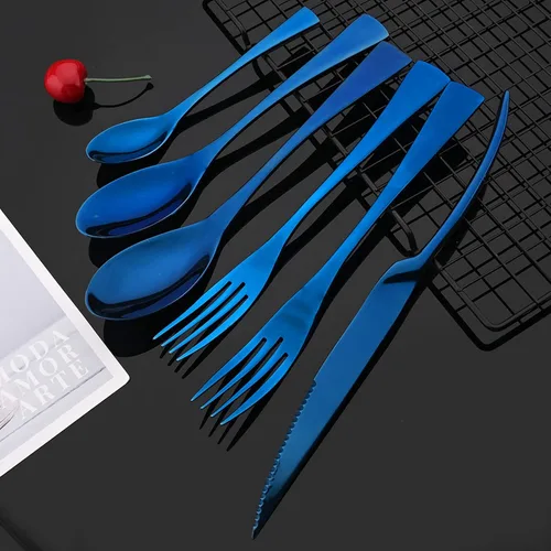 Vista 2 de Juego de cubiertos de acero inoxidable resistente, juego de cubiertos de 28 piezas para 4, vajilla moderna, incluye 3 cucharas de tamaño, juego