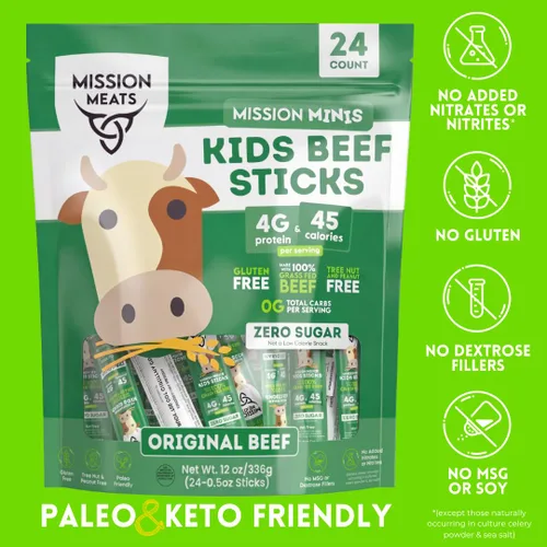 Vista 8 de Mission Meats - Palitos de carne para niños, 100% alimentados con pasto y criados en pastos, aperitivos saludables para niños, proteínas sin azúcar