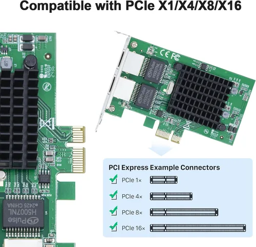 Vista 2 de Tarjeta de interfaz de red Gigabit Ethernet (NIC) de 10/100/1000Mbps de doble cobre RJ45, con chip Intel 82576, equivalente a Intel E1G42ET, PCIE