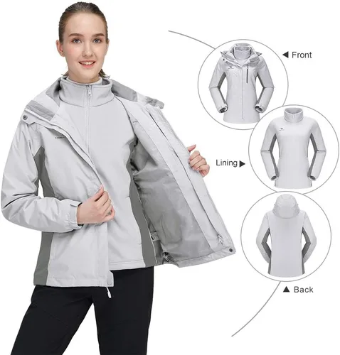 Vista 28 de CAMEL CROWN Chaqueta de esquí impermeable 3 en 1 para mujer, abrigo de invierno rompevientos, chaquetas de snowboard para lluvia, nieve, senderismo