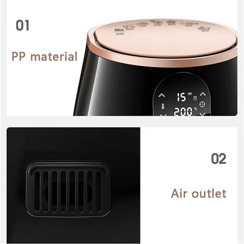 Vista 3 de Freidora de aire – 100℉ a 450℉ 3.6L Horno caliente Cocina Fácil Pantalla táctil Precalentar Freidora digital Negro