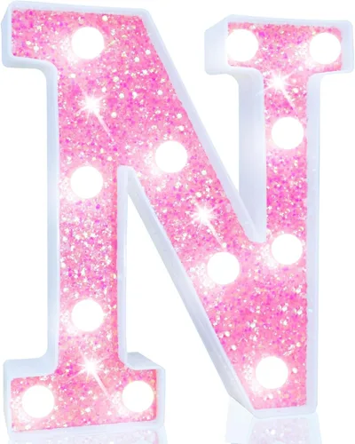 Vista 22 de Pooqla Luces de números de marquesina, números de luz rosa para niñas de 10.º cumpleaños, funciona con pilas, luz nocturna de número con purpurina