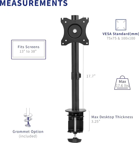 Vista 3 de VIVO Soporte de escritorio para monitor LCD individual de 13 a 38 pulgadas de alta resistencia, para 1 pantalla estándar a ultra ancha de hasta 38
