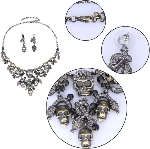 Vista 5 de EVER FAITH Austrian Crystal Halloween Skull Snake Necklace Earrings Set