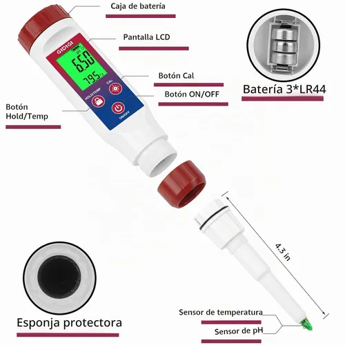 Vista 6 de Medidor de pH Inteligente para Alimentos, GIDIGI Probador Digital de pH para Alimentos, Kits de Prueba de pH de Enlatado Precisos con ATC, Bolígrafo