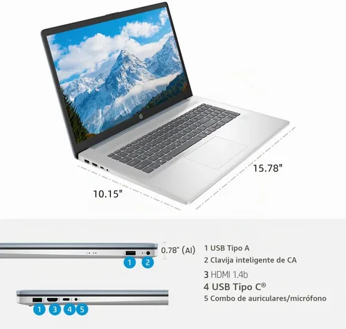 Vista 13 de HP Laptop empresarial con pantalla táctil de 17 pulgadas 2025, Intel Ultra 7 255U (máximo 5.2 GHz), pantalla táctil antirreflejos HD+ de 17.3