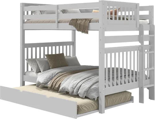 Vista 2 de Bedz King Literas Full Over Full Mission Style, escalera final, cama corrediza completa, gris