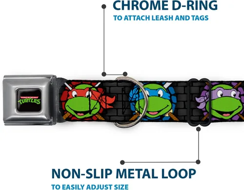 Vista 5 de Buckle-Down Collar de perro con hebilla de cinturón de seguridad, clásico TMNT Expessions/Battle Gear gris/multicolor - 1" de ancho - Se adapta a