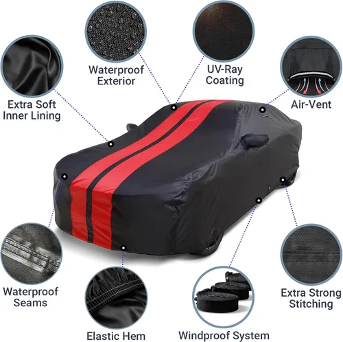 Vista 4 de Funda de automóvil prémium para Ford Mustang Coupe Convertible GT Mach 1 Saleen Fastback SOV 1979-2004, resistente, impermeable, exterior, Negro