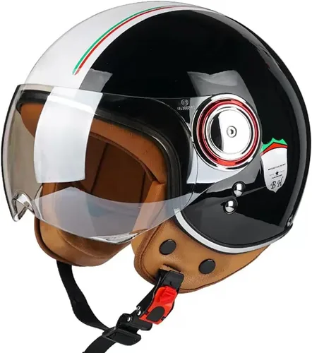 Vista 10 de Casco de motocicleta aprobado por el DOT, casco retro 3/4 de cara abierta con visera, casco vintage para scooter para mujeres y hombres adultos