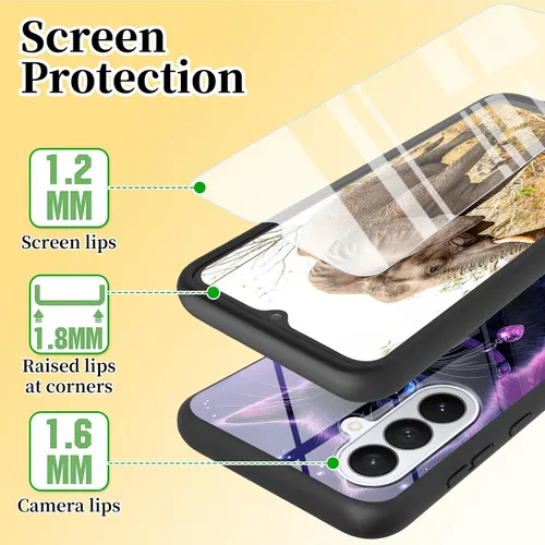 Vista 2 de for Samsung Galaxy A17 5G Phone Case 6.7" with Screen Protector Slim Tempered Glass Back Cover A Purple Cat Design Shockproof Protective Case for