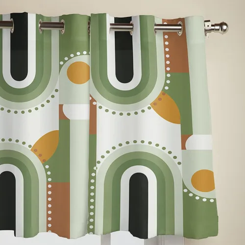 Vista 3 de Libaoge Curtains Panels for Kitchen Mid-Century Modern Art Geometric Abstract Green Window Curtains Light Filtering Grommet Top Drapes for Bedroom