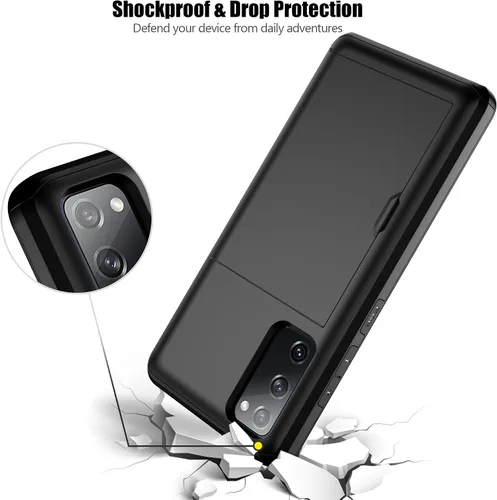 Vista 5 de Nvollnoe Funda para Samsung S20 FE con tarjetero de doble capa de protección resistente para Galaxy S20 FE, ranura para tarjeta oculta Funda delgada