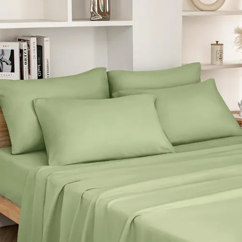 Vista 15 de HOMEIDEAS Sábanas de cama tamaño completo – Juego de 6 piezas (azul aguamarina) – Sábanas de ropa de cama de microfibra cepillada extra suave