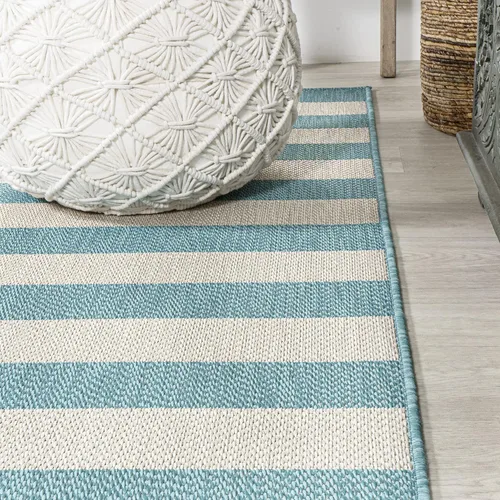 Vista 7 de Eyely BMS203E-28 Santa Monica Negril - Alfombra de pasillo de dos tonos de rayas anchas para interiores y exteriores, moderna, costera; rústica