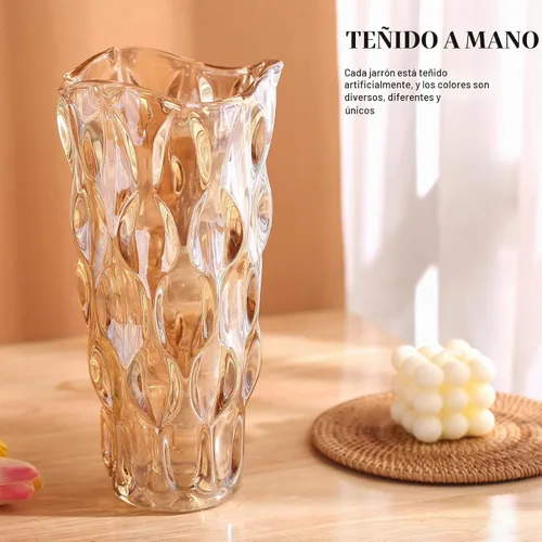 Vista 5 de Jarrón de cristal ámbar, cilíndrico grueso, estilo bohemio moderno, florero decorativo hecho a mano para centro de mesa, mesa de comedor, boda