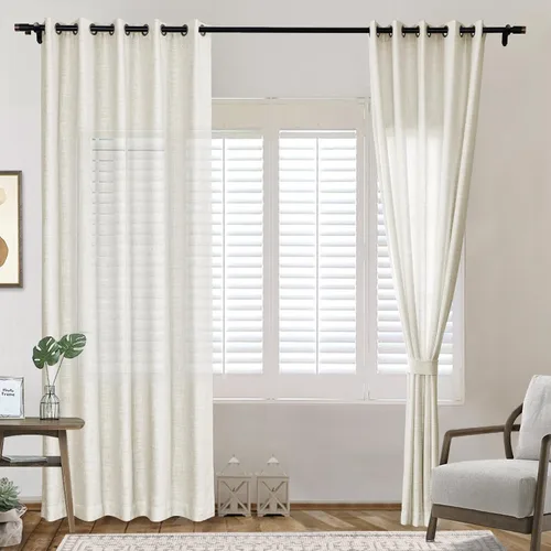 Vista 2 de Frelement Paneles de cortinas de lino hechos a medida para sala de estar, dormitorio, sala de reuniones, cortinas extralargas para techo alto
