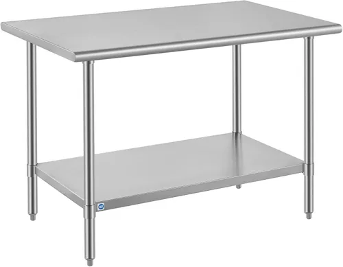 Vista 55 de ROCKPOINT Mesa de acero inoxidable para preparación y trabajo, 14x24 pulgadas; mesa de cocina comercial de metal NSF resistente con estante inferior