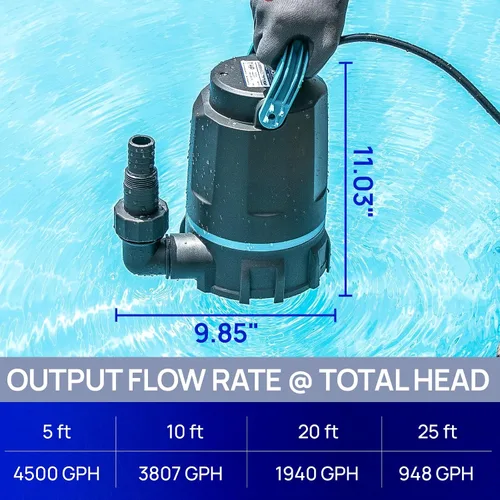 Vista 7 de AQUASTRONG Bomba de sumidero de 1 HP Bomba de agua sumergible de 4500 GPH