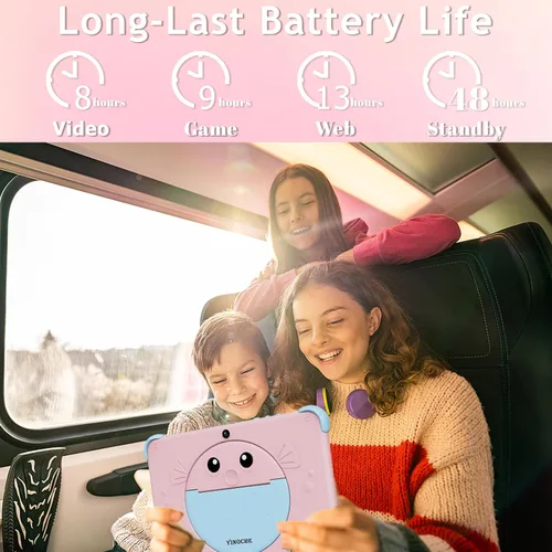 Vista 6 de Tableta para niños de 10 pulgadas, tableta Android para niños con funda, cámaras duales, control parental, aplicaciones preinstaladas, 32 GB Rosa