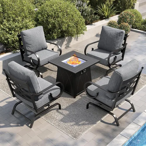 Vista 20 de PHI VILLA Patio Furniture Set with 4 Rocking Chairs & Fire Pit, Beige