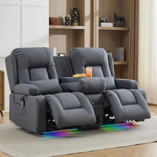 Vista 24 de TUNYI Wall Hugger - Sofá reclinable con consola, sofá biplaza reclinable eléctrico para autocaravana con masaje y Beige