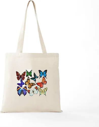 Vista 5 de CafePress Bolso de compras de lona beige natural reutilizable con diseño de mariposas