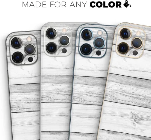 Vista 8 de DesignSkinz Kit de calcomanías de cuerpo completo compatible con iPhone 15 Plus, tablones de madera blanca y gris