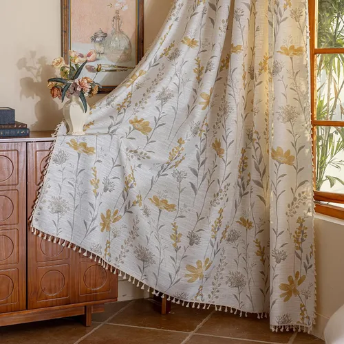 Vista 38 de Cortinas florales de granja semiopacas para sala de estar, de 63 pulgadas de largo, mezcla de lino y algodón, paneles de cortina de ventana cortos