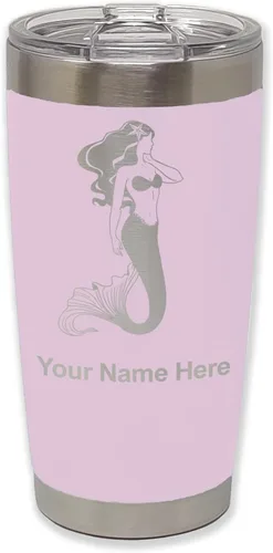 Vista 26 de LaserGram Vaso aislado al vacío de 20 onzas, sirena, grabado personalizado incluido (negro)