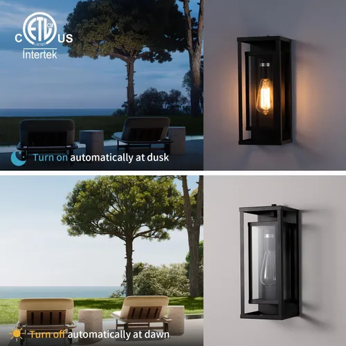 Vista 7 de mirrea Aplique de pared para exteriores de 14 pulgadas, 1 luz en negro mate, marco de metal rectangular y pantalla de vidrio transparente, luz
