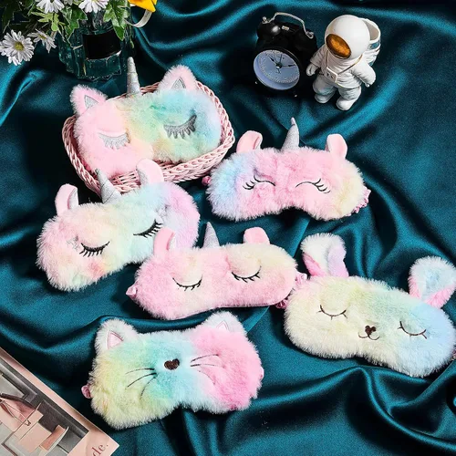 Vista 7 de SATINIOR Paquete de 6 máscaras de unicornio para dormir, diseño de arcoíris