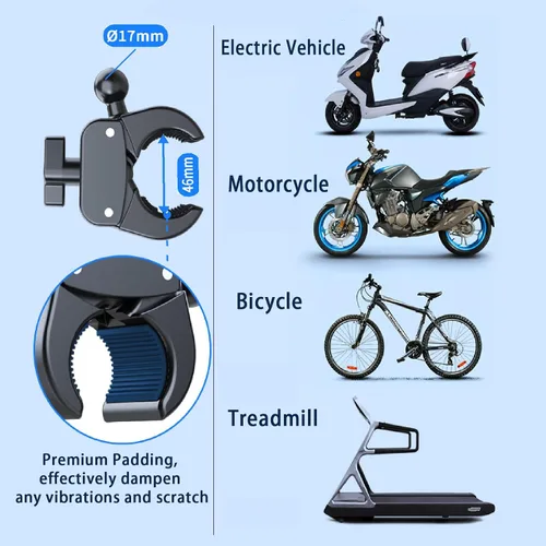 Vista 4 de Soporte de teléfono para motocicleta, manillar de teléfono para iPhone, Samsung, Android, 4-7 pulgadas, abrazadera para teléfono celular, kit