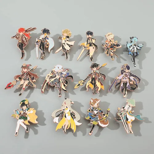 Vista 2 de Genshin Impact Pins Set Hutao, Xiao, Keqing, Beelzebul - Broches esmaltados para solapa, regalo para hombres y mujeres, accesorios de mochila
