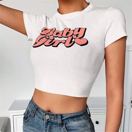 Vista 3 de malianna Women Letter Printed T-Shirts Harajuku Kawaii Short Sleeve Crop Tees