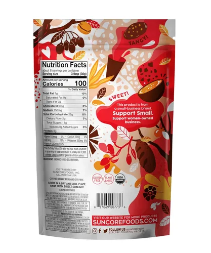 Vista 2 de Suncore Foods Bayas orgánicas de Goji 8 onzas, Wolfberry Superalimento Sin gluten USDA Organic, Plant-Based, Vegan, GMO-Free, For Smoothies